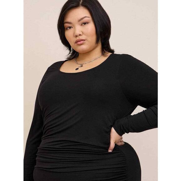 NEW‎ TORRID Dress Ruched Gathers Plus Size 2X Cinched Bodycon Black Super Soft - Picture 5 of 8